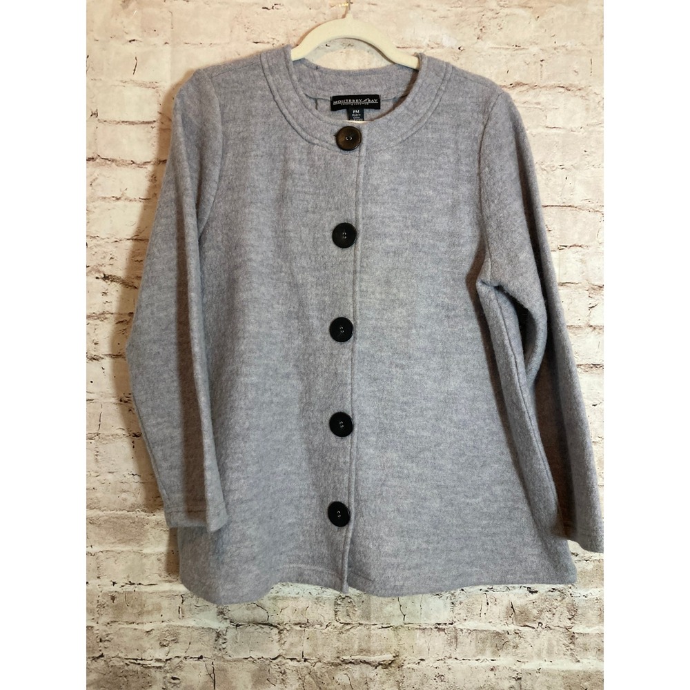 Monterey Bay‎ Boiled Wool Jacket Petite Medium Light Gray Lagenlook Artsy Button